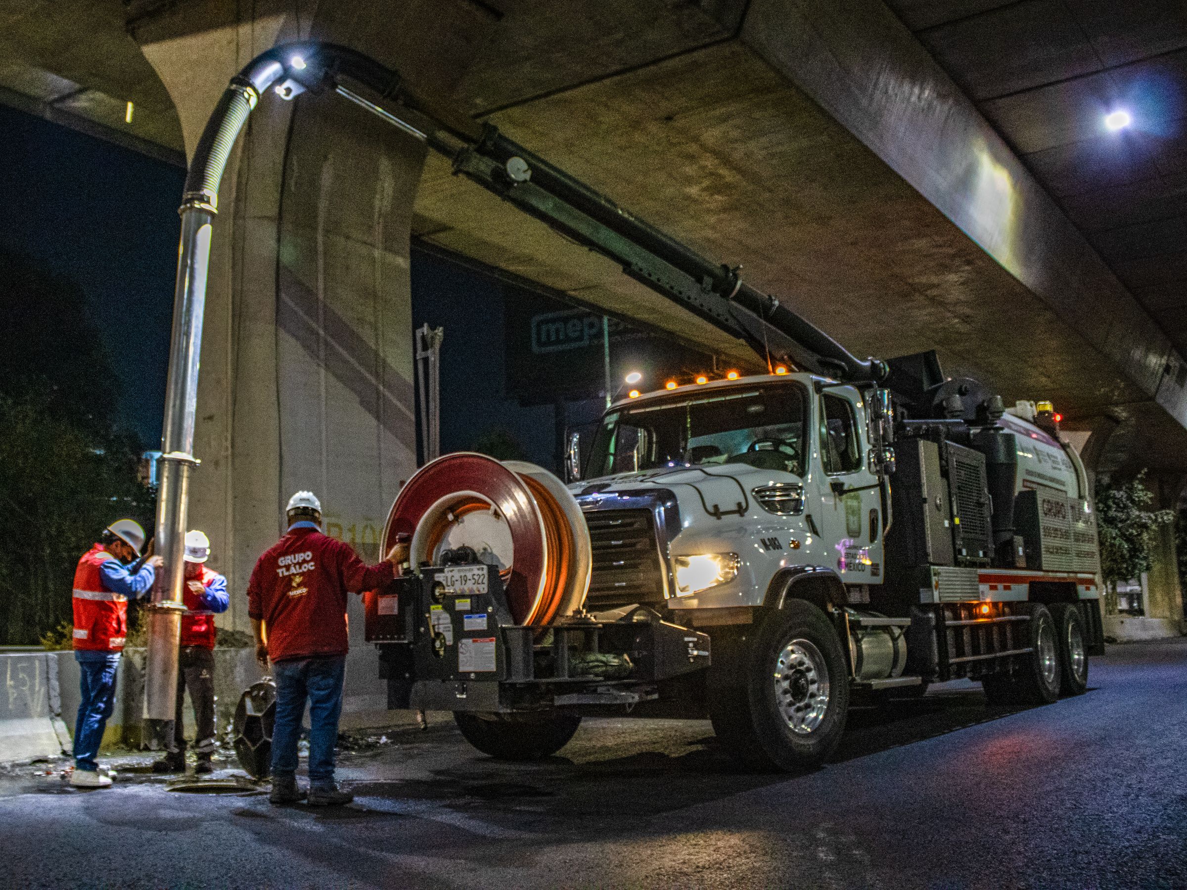 Vacuum truck operating for site maintenance